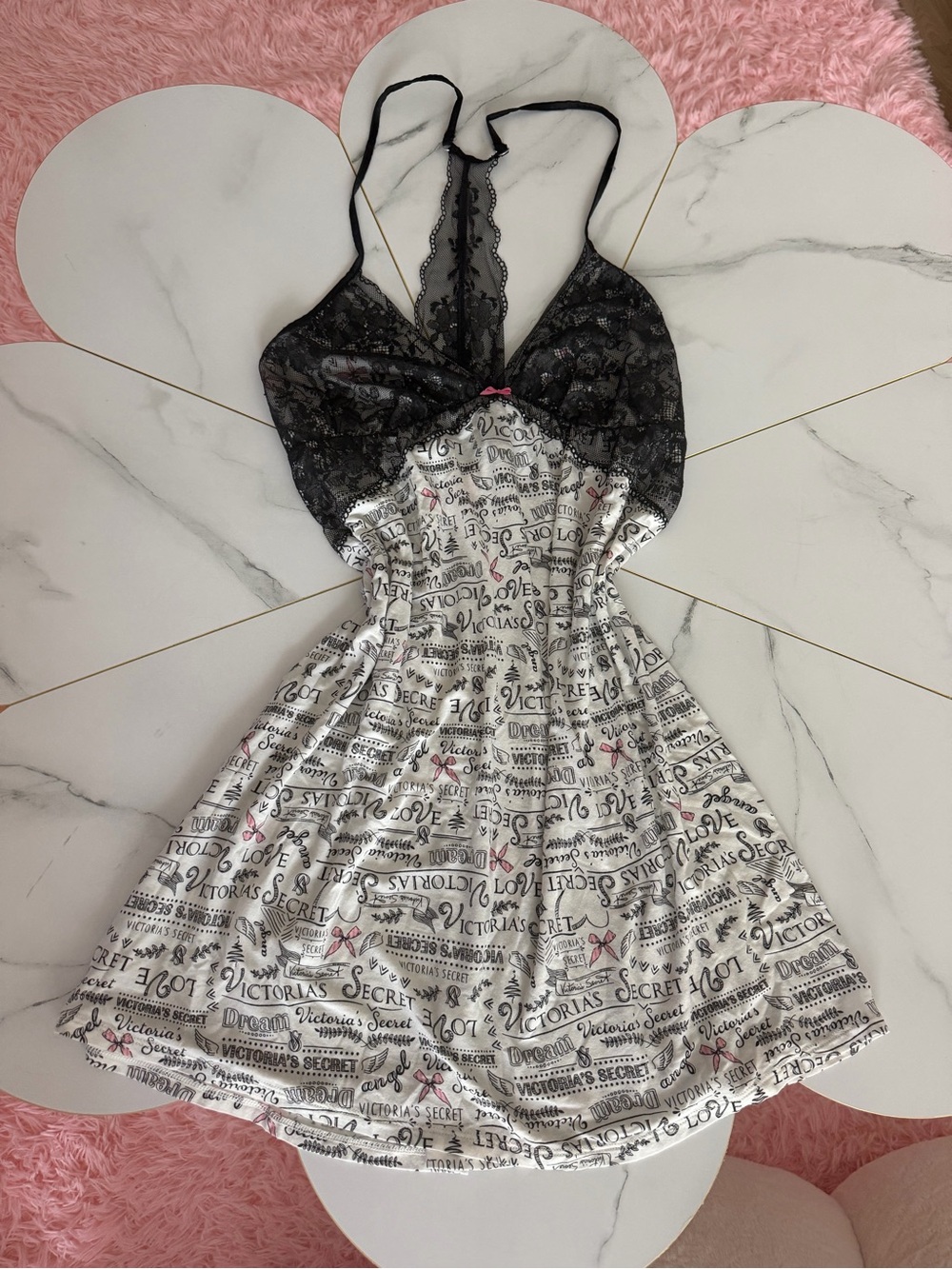Victoria's Secret comfy Black Lace & White Logo Slip Dress